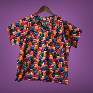 S.C.R.U.B.S  Women’s Scrub Top With Cat Design Size Medium